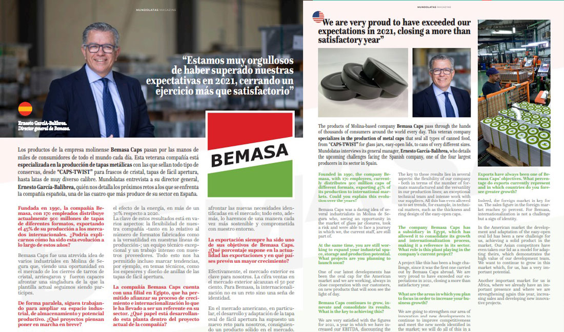 Ernesto García-Balibrea, director de Bemasa Caps, en la revista Mundolatas